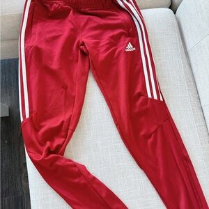 adidas Scarlet Joggers with Triple White Stripes